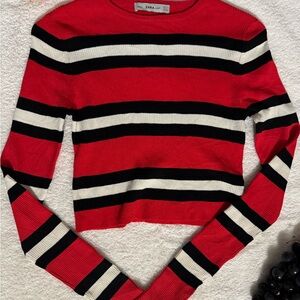 Zara Red and Black Striped Knit Top
